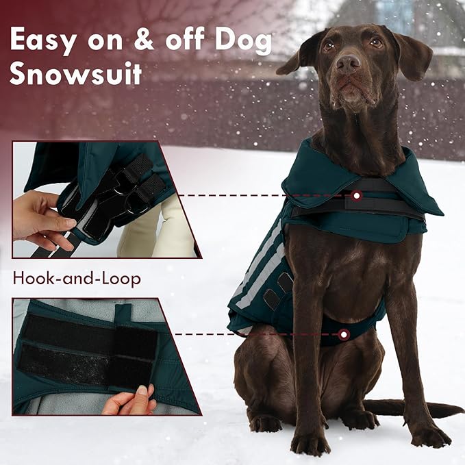 Dog Coats for Medium Dogs Waterproof Warm Winter Jacket with Leash Hole Reflective Turtleneck Fleece Snowsuit Hook & Loop Snow Jackets for Dogs, Green M