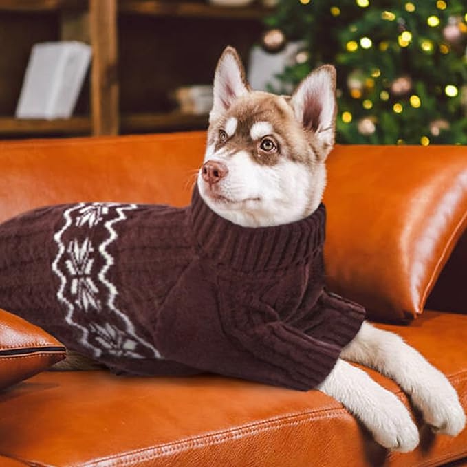 Kuoser Dog Sweater XL, Dog Sweaters for Large Dogs Boy Girl, Warm Pullover Doggie Cable Knitwear for Christmas, Winter Dog Clothes Pet Apparel for Labrador Beagle, Coffee XL
