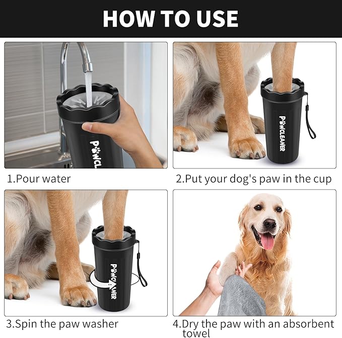 Dog Paw Cleaner, Washer, Muddy Pet Foot Cleaner for Small Medium Large Breed Dogs/Cats (with 3 absorbent towel) (Black, Large)