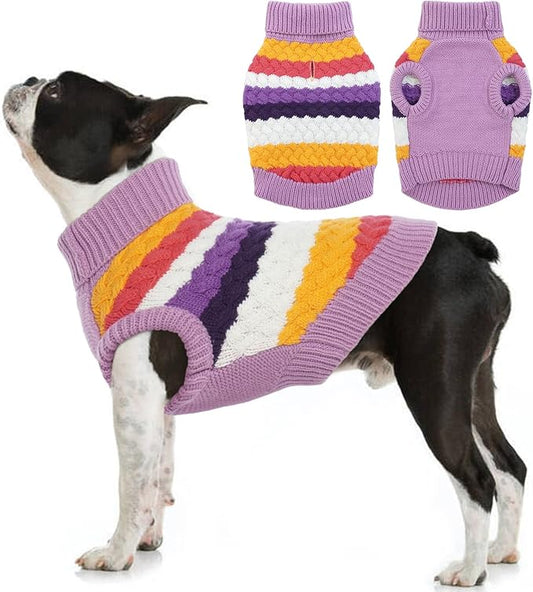 Kuoser Dog Sweater, Large Sweaters for Dog Girls Boys Christmas Thanksgiving Outfit, Thick Fall Winter Cable Knitwear, Pet Sweatshirt Warm Clothes Turtleneck Pullover, Purple L