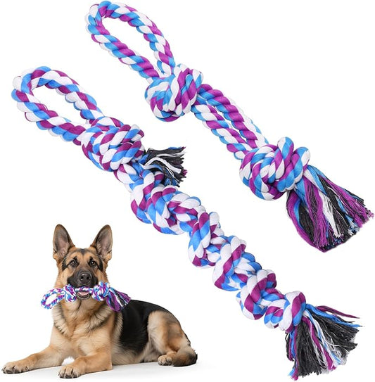 LOOBANI Dog Rope Toys for Aggressive Chewers - 2 Packs Replacement Interactive Chew Toy for Pet Grinding Teeth, Tug of War Toy for Small Medium Large Breeds(Purple Blue)