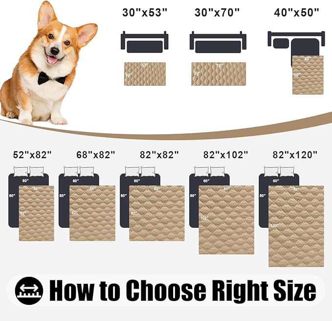 Smiry Waterproof Dog Bed Cover Blanket, Soft Reversible Pet Blanket, Washable Leakproof Cats Dogs Couch Cover for Sofa, Couch, Furniture (82x82 Inch, Camel/Beige)