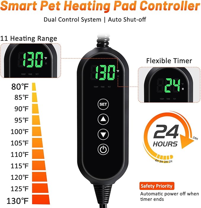 Cat Heating Pad, Waterproof Heated Cat Dog Bed with Adjustable Temperature & Timer, Electric Pet Mat for Indoor Cats Dogs, Chew Resistant Steel Cord（Extra Large : 47"x28" Brown）