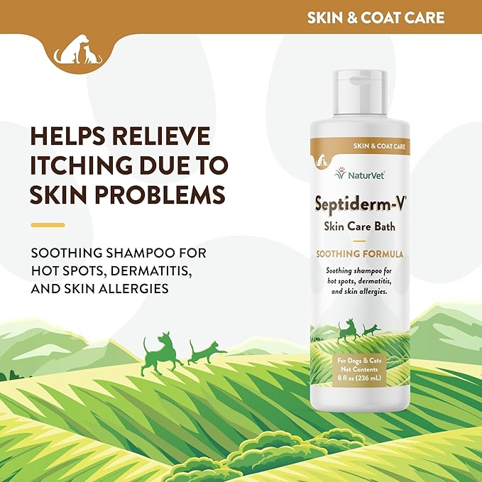NaturVet Septiderm-V Skin Care Bath Wash for Dogs & Cats – Pet Health Supplement for Dermatitis, Dog Skin Allergies, Itching, Hot Spots – Pet Shampoo, Grooming Aid – 8 Oz.