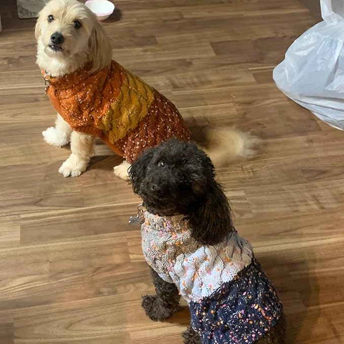 KYEESE Dog Sweaters for Small Dogs Male Color Block Pet Sweater with Fuzzy Thread Knitted Turtleneck Small Dog Sweater Knitwear Pet Sweater Fall Winter Dogs Clothes, Brown, L