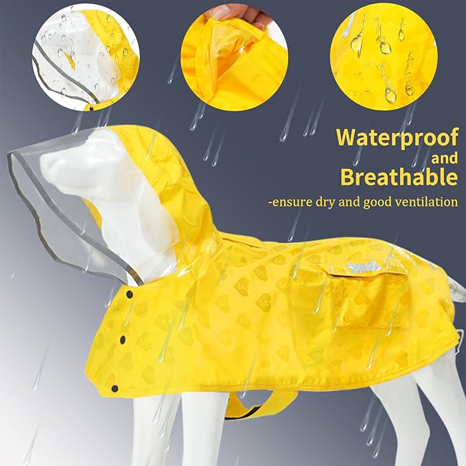 Waterproof Dog Raincoat, Adjustable Reflective Lightweight Pet Rain Clothes with Poncho Hood (Yellow(Water-Activated Color Change), X-Large)