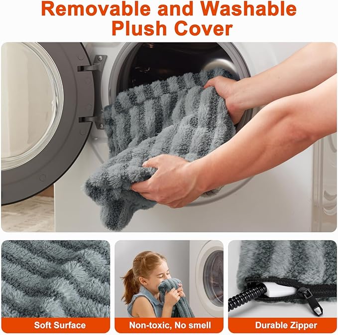 Large Pet Heating Pad, Waterproof Heated Dog Cat Bed with 11 Adjustable Temperatures & 24H Timer, Auto Shut-Off, Chew-Resistant Cord, Washable Cover, Indoor Electric Heating Mat, Grey, L(35" x 24")