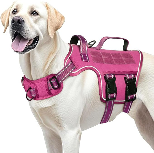 Dog Harness for Large Dogs Heavy Duty, No Pull Tactical Dog Harness with Molle System, Easy On and Off Service Dog Vest, Breathable Padded, Adjustable Reflective Pet Vest for Walking Hiking Training