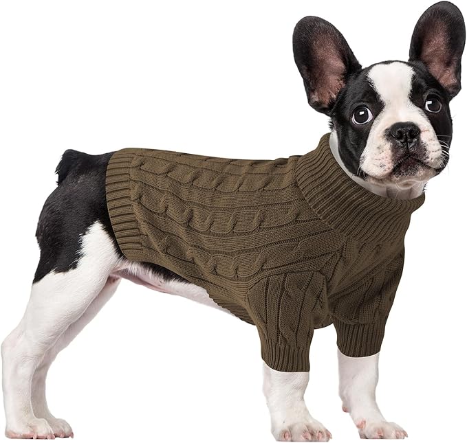 Small Dog Thermal Pullover Sweater, Classic Turtleneck Cable Knitwear Dog Clothes for Cold Weather Warm Pet Clothes for Chihuahua, Bulldog, Dachshund, Pug Tan XX-Large