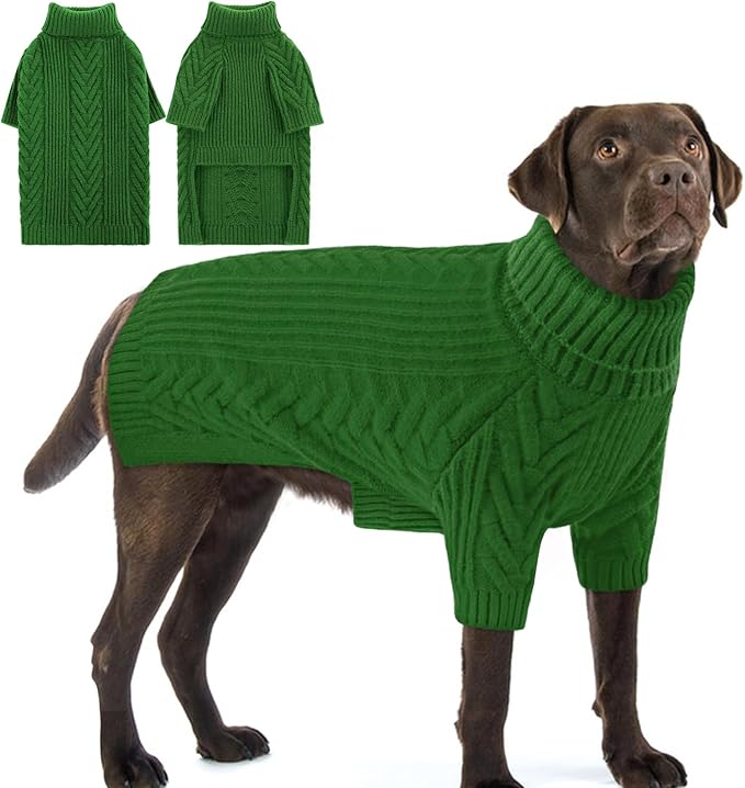 Dog Sweaters for Large Dog Girl Boy, Turtleneck Long Sleeve Knitted Pets Pullover Fall Winter Warm Solid Pull-on Pet Sweatshirt Rottweiler (Green, 2XL)