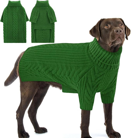 Dog Sweaters for Large Dog Girl Boy, Turtleneck Long Sleeve Knitted Pets Pullover Fall Winter Warm Solid Pull-on Pet Sweatshirt Rottweiler (Green, 2XL)