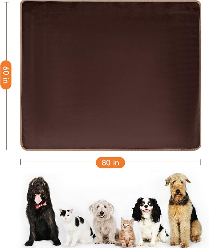 Waterproof Dog Blankets Brown Pet Blanket 60"x80", Soft Fluffy Sofa Car Bed Protector, Reversible Leakproof Flannel Washable Dog Blanket for Large Dogs