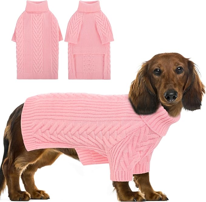 Dog Knitted Sweaters for Medium Large Dogs, Dog Winter Turtleneck, Pet Warm Pullover Thick Sweatshirt Beagle, Bulldog, Husky, Golden Retriever, Labrador, Samoyed, Rottweiler Pink M