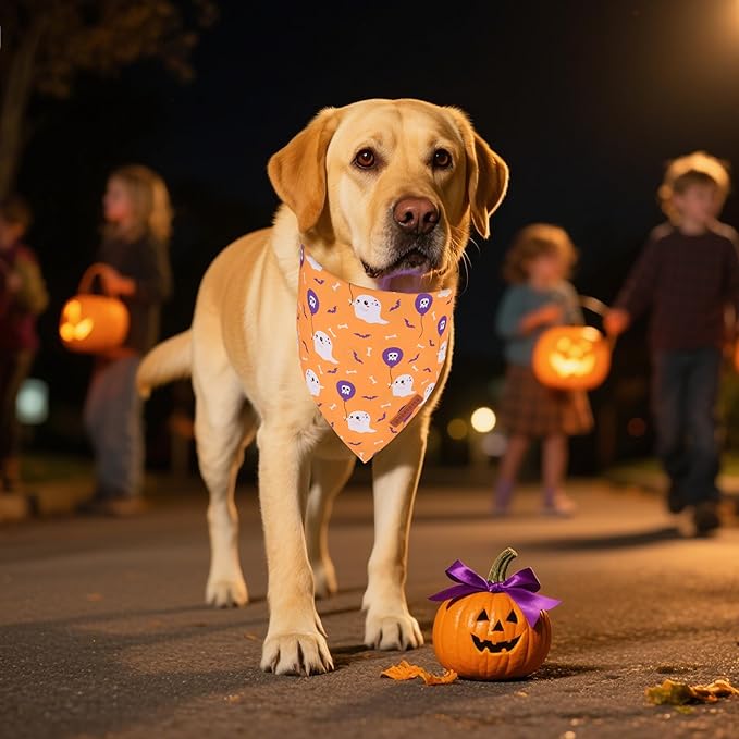 ADOGGYGO Halloween Dog Bandanas, Ghost Pumpkin Dinosaur Pet Scarf, Multi Size, Halloween Bandanas Costumes for Medium Large Dogs (Large)