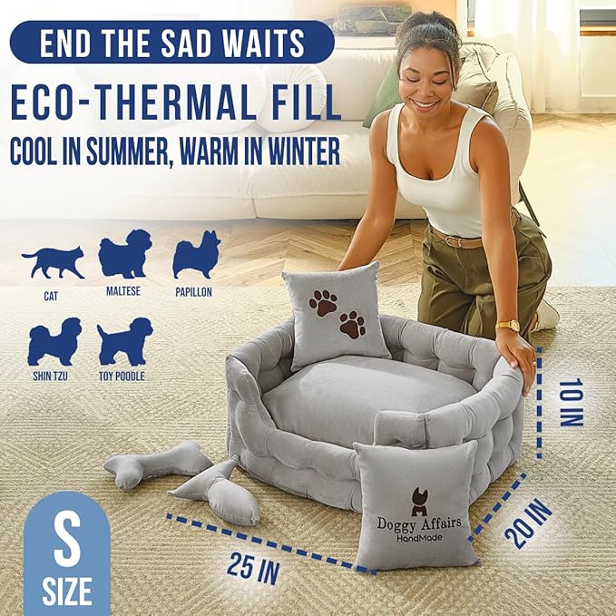 Luxury Dog Bed Chesterfield – Handcrafted Velvet Throne for Dogs | Joint Support, Calming & Temp-Regulating Comfort | Durable 5+ Years, Anti-Claw, Washable 100+ Times – Gray, Size: S