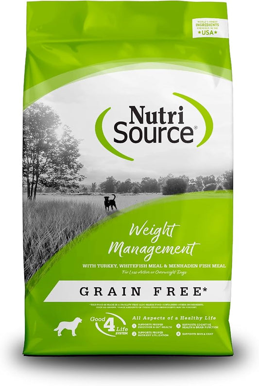 NutriSource Grain Free Dry Dog Food for Weight Management, Turkey, Whitefish Meal and Menhaden Fish Meal, 12LB