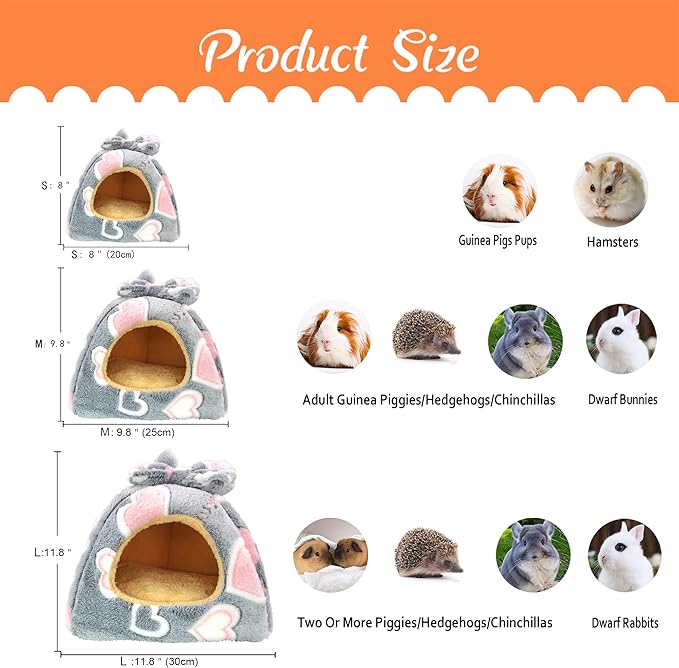 Guinea Pig Bed, Guinea Pig Hideout House Accessories Warm Bed for Small Animals Hamsters Chinchillas Dwarf Bunnies Hedgehogs. M, Greyheart