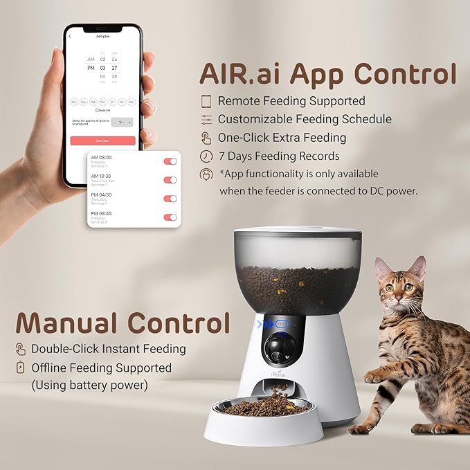 iPettie F4-C Smart Automatic Pet Feeder with 160° Wide-Angle Camera, 5G WiFi Connectivity, 2K HD, Motion & Sound Detection, 2-Way Voice Interaction, Night Vision, Stainless Steel Food Dispenser