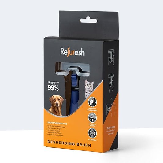 Deshedding Dog Brush for Short/Medium Hair (Medium,Blue) – Gentle Deshedding tool for Dogs & Cats – Reduces shedding, without damaging topcoat. Removes Loose Fur & Dead Undercoat.