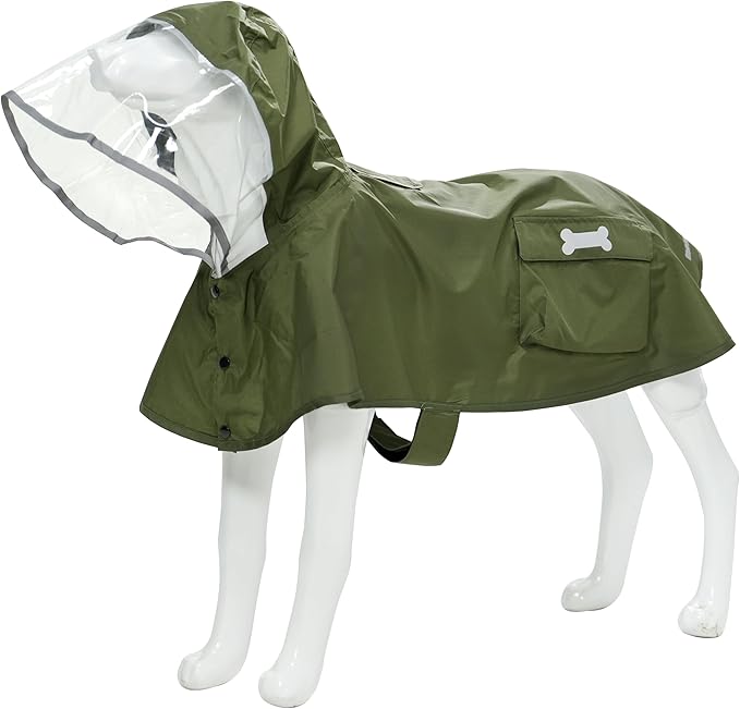 Waterproof Dog Raincoat, Adjustable Reflective Lightweight Pet Rain Clothes with Poncho Hood (Army Green, Small)