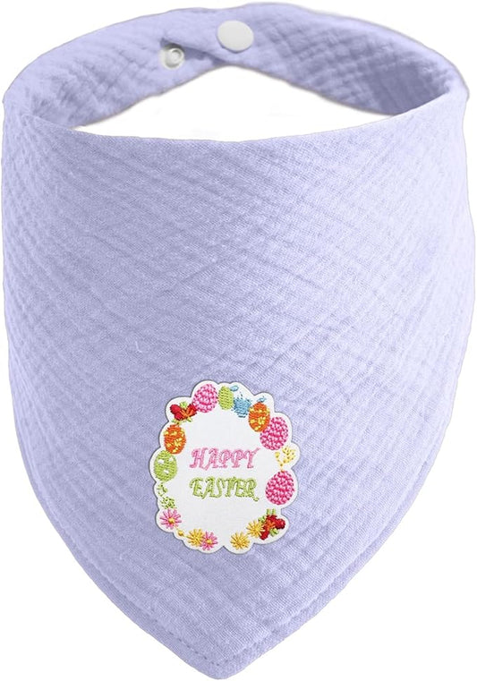 Dog's Bandanas Solid Color Cotton Easter Letter Embroidered Pet Scarf with Adustable Button,Purple,Medium