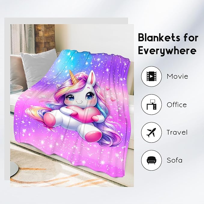 Unicorn Blanket Gifts for Girls - Flannel Soft Cute Throws for Couch, Bed 60"x80"