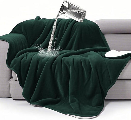 gogobunny Waterproof Bed Blanket, Reversible Sherpa Fleece Throw Blanket for Dog Puppy Cat, Furniture Cover Protects Bed Couch Sofa from Liquid Pee and Pet Fur (Forest Green, 60x80 inches)