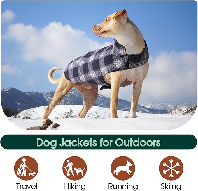Kuoser Reversible Winter Coat, British Style Jacket for Medium and Large Dogs - Warm Windproof Puppy Cold Weather Clothes Vest, Blue L
