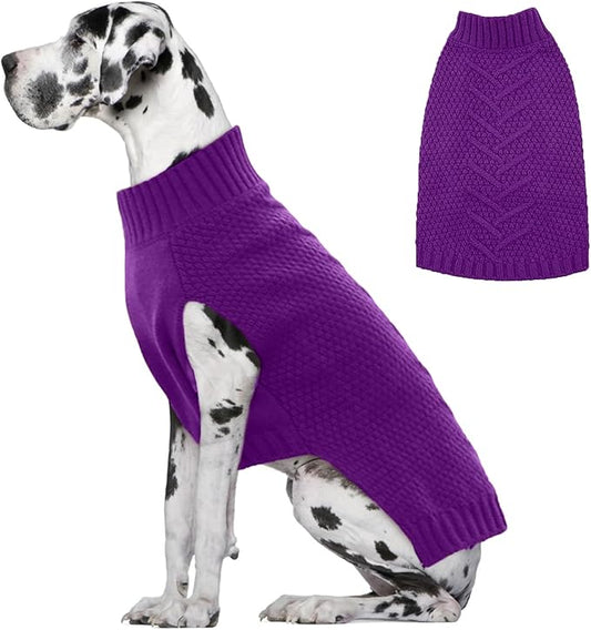IECOii Purple Extra Large Dog Sweater, Warm Winter Coat for Large Dogs, Knitwear, Doberman, Great Dane, 4XL