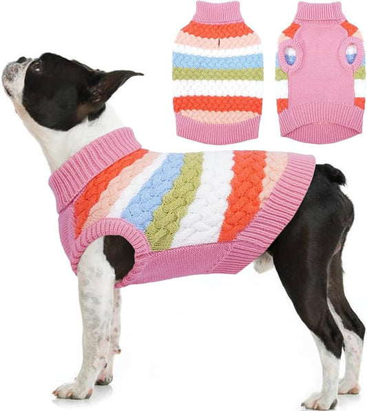 Kuoser Dog Sweater, Large Sweaters for Dog Girls Boys Christmas Thanksgiving Outfit, Thick Fall Winter Cable Knitwear, Pet Sweatshirt Warm Clothes Turtleneck Pullover, Pink L