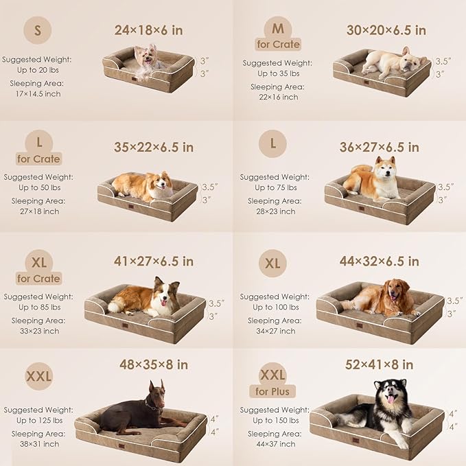 EHEYCIGA Orthopedic Dog Bed for Small Dogs, Waterproof Memory Foam Small Dog Beds with Sides, Non-Slip Bottom and Egg-Crate Foam Medium Pet Couch Bed with Washable Removable Cover, Camel