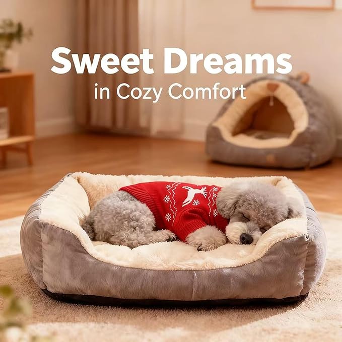 Christmas Small/Medium Dog Sweater, Warm Dog Winter Coat w/Sleeves & Leash Hole, Comfy Stretch Premium Dog Clothes for Mini Poodle-Best for Holidays, Daily Walks S Red