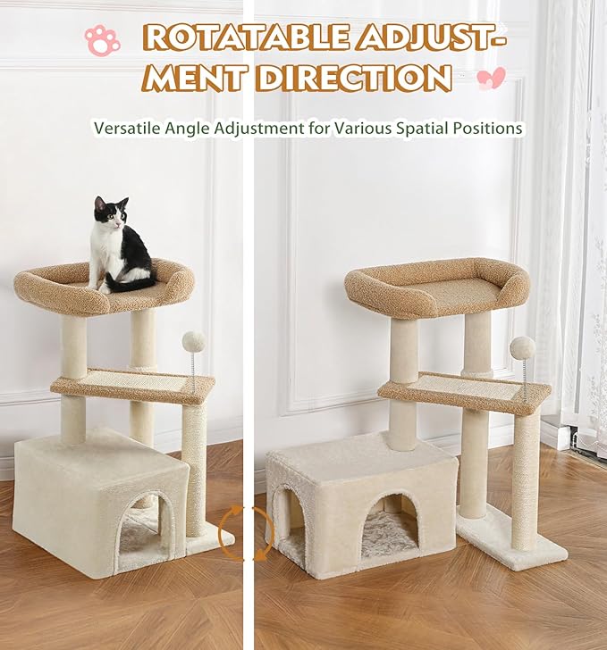 Made4Pets Cat Tree, Carpet Cat Tower Grey for Indoors Cats, Cute Wood Kitty Condo with Scratching Post and Pad, 29" Multi-Level Modern Activity Climbing Furniture for Small and Medium Cats