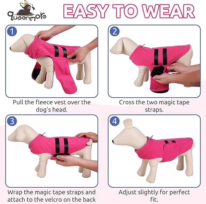 Queenmore Large Dog Sweater, Soft Fleece Vest Pullover Dog Jacket with Leash Hole, Warm Winter Dog Clothes Cold Weather Doggy Dachshund Sweaters for Large Dogs Cats Boy or Girl (Pink, L)