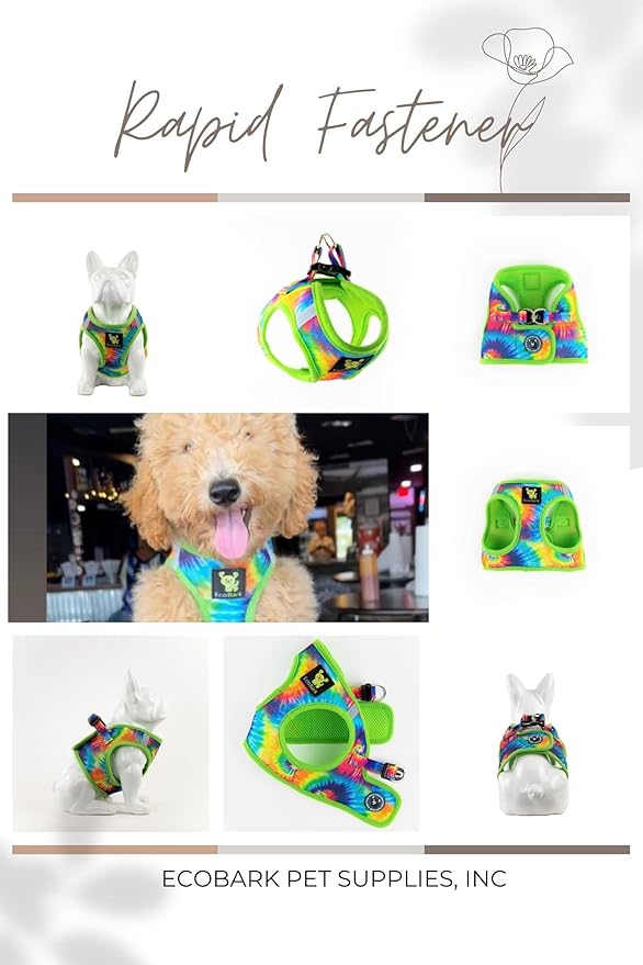 EcoBark Teacup Dog Harness - Luxury Step in Mesh Dog Harnesses in Tie Dye Print - Soft & Secure Wrap Around Body Halter Vest