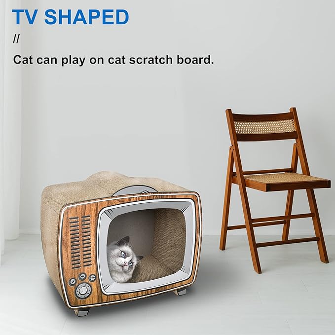TV Cat Scratcher Cardboard Lounge Bed, Cat Scratching Board, Durable Board Pads Prevents Furniture Damage