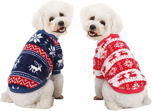 Dog Sweater, Dog Sweaters for Small Dogs, 2, 3 Pack Warm Soft Pet Clothes for Puppy, Medium Large Cat, Dogs Girl or Boy, Dog Shirt for Winter Christmas (Red+Navy, X-Large)