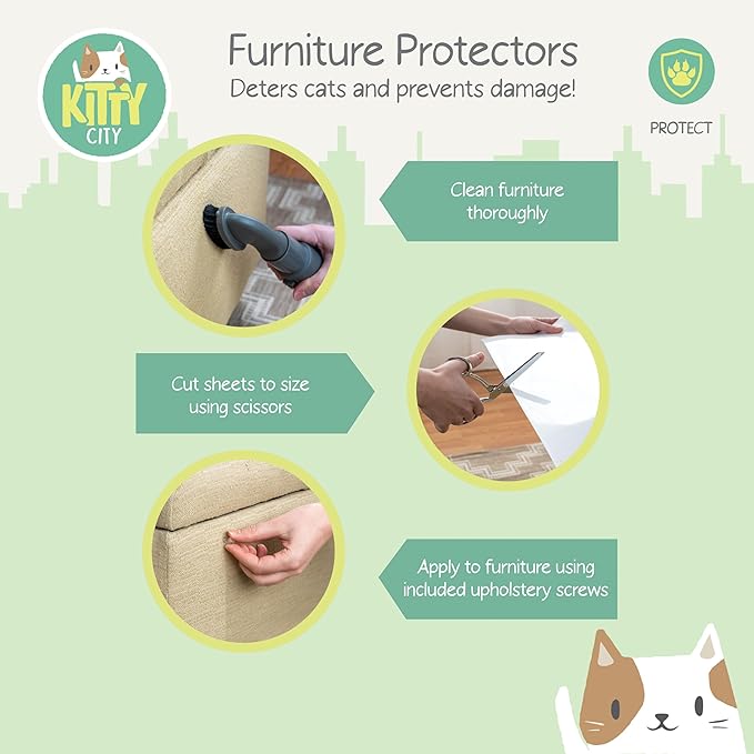 Kitty City Cat Furniture Protector – Heavy-Duty Scratch Guard for Sofas & Chairs – Multi-Pack Peel-and-Stick Cat Claw Protector, Transparent, Flexible, Pet-Friendly, Residue-Free (8 Pieces)