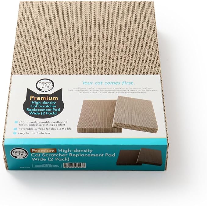 Necoichi Cardboard Cat Scratcher Bed for Indoor Cats - Cat Scratching Board (16" Wide, c. Replacement 2 Pads)