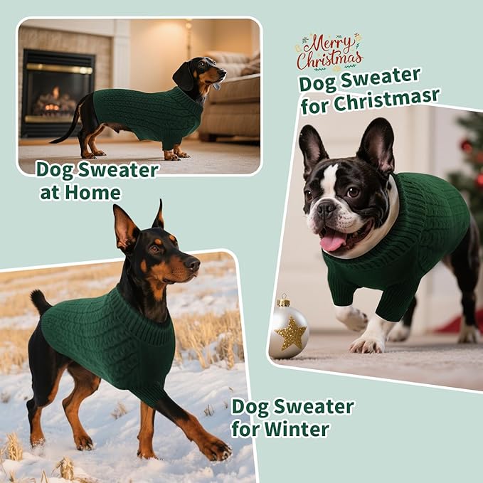 SAWMONG Dog Sweater, Dog Sweaters for Large Dogs Girls Boys, Pullover Turtleneck Knitted Doggy Sweatshirt, Cold Weather Pet Clothes（Green, 2X-Large