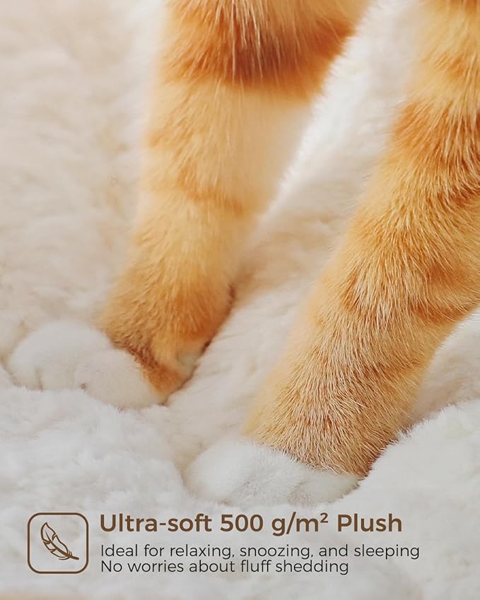 Modern Cat Tree Tower for Large Cats, Wood Cat Tower with Natural Scratching Post, Solid Wood Condo, Real Branch Luxury Cat Furniture with Curved Bed, Top Basket, White