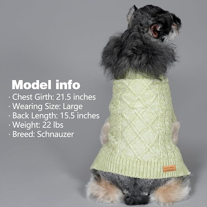 KYEESE Dog Sweater Soft Pet Coats, Long Sleeve Medium Pet Sweater with Classic Cable Knit Warm Dog Clothes Turtleneck Pet Sweater for Medium Dogs, Green, XX-Large