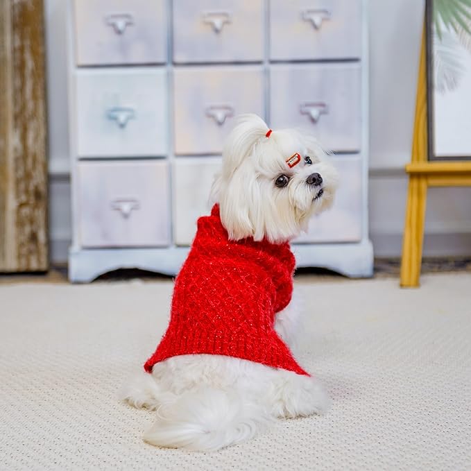 Turtleneck Small Dog Sweaters - Classic Cable Knitwear Winter Coat for Small Medium Dogs Male Female Puppy Dog Cold Weather Clothes Girls Boys, Red, M