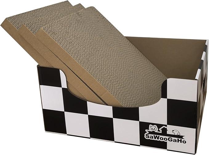 Extra Large Cat Scratch Box Cardboard Cats Scratcher with Bigger Space Double-Sided Scratching Boxes Refillable Pad Easy to Clean Scratchers for Indoor Cats (3 pcs Pads)