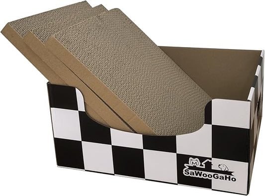 Extra Large Cat Scratch Box Cardboard Cats Scratcher with Bigger Space Double-Sided Scratching Boxes Refillable Pad Easy to Clean Scratchers for Indoor Cats (3 pcs Pads)