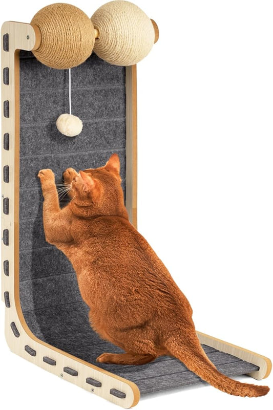 Cat Scratcher Felt Cat Scratch Pad for Cats with Sisal Balls Cat Scratching Board Large Scratchers for Indoor Adult Cat Scratching Furniture Protector Post Toy L Shape 28.4 Inch Grey