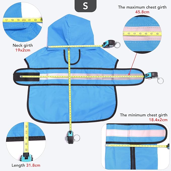 Waterproof Reflective Dog Raincoats - Adjustable Puppy Rain Coat Jacket, Lightweight Dog Hooded Slicker Raincoats Poncho for Small to X- Large Dogs and Puppies (Blue, Small)