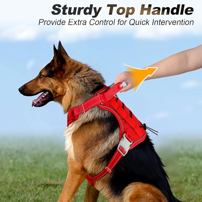 BARKBAY Service Dog Vest Tactical Dog Harness Medium Large Sized Dog Tags Personalized No Pull Adjustable Harness Reflective K9 Working Training Easy Control Military Molle System(Red,XL)