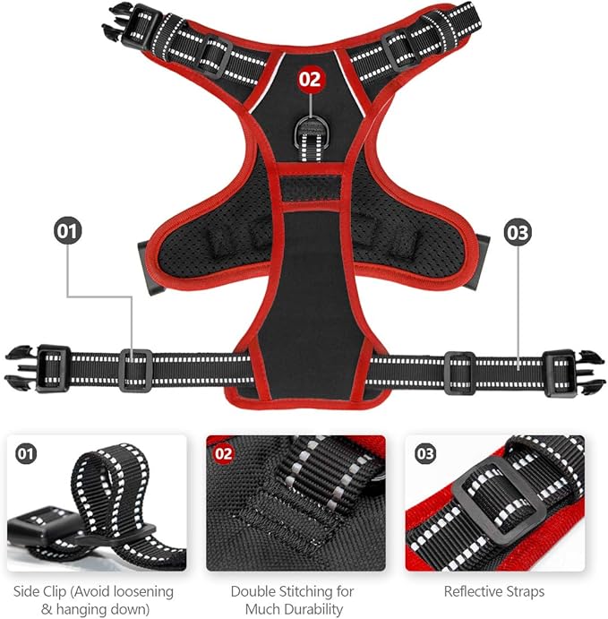 PHOEPET 2019 Upgraded No Pull Dog Harness, Reflective Adjustable Vest, with a Training Handle + 2 Metal Leash Hooks+ 3 Snap Buckles +4 Slide Buckles(S, Black)