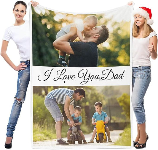 Personalized Dad Blanket, Custom Blanket with Photo, Customized Picture Blankets, Customizable Blankets, Personalized Birthday Gifts for Dad, Baby, Kid, Family